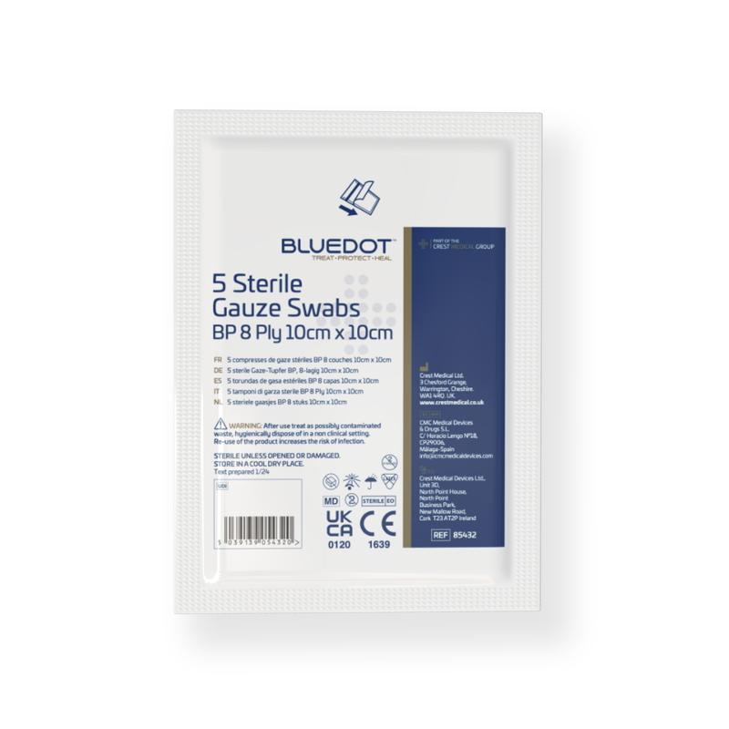 Blue Dot Sterile Gauze Swabs (Pack 5) - 10cm x 10cm